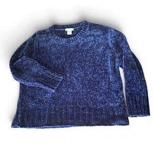 Christian Siriano Sweater Womens Large Blue Chenille Pullover Jumper Cropped
